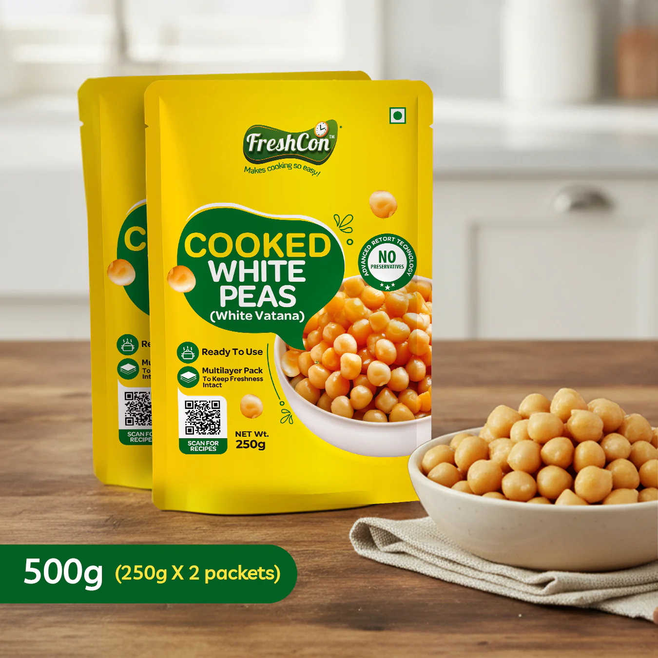 Cooked White Peas - 500g (250g x 2 Packs)