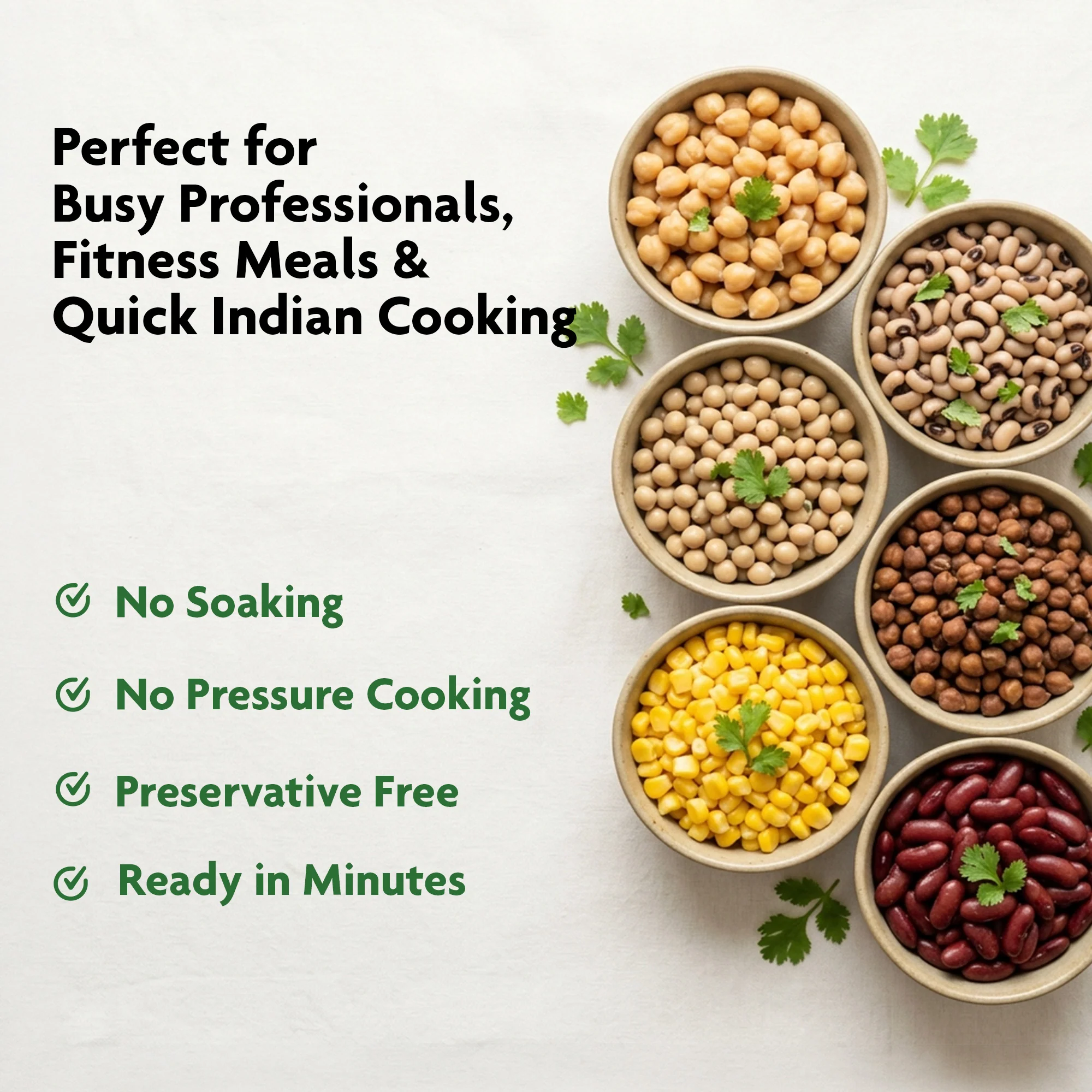 Trial Pack – Pre-Cooked Kabuli Chana, Rajma, Kala Chana, White Peas, Lobia & Boiled Corn | Ready-to-Use | Preservative Free - Image 3